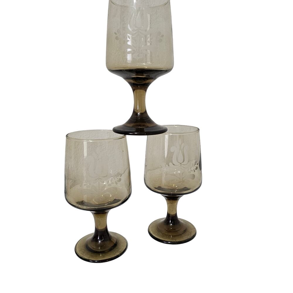 Vintage Pfaltzgraff Wine Glasses 12 oz. VILLAGE Tawny Brown 3- (1970s)